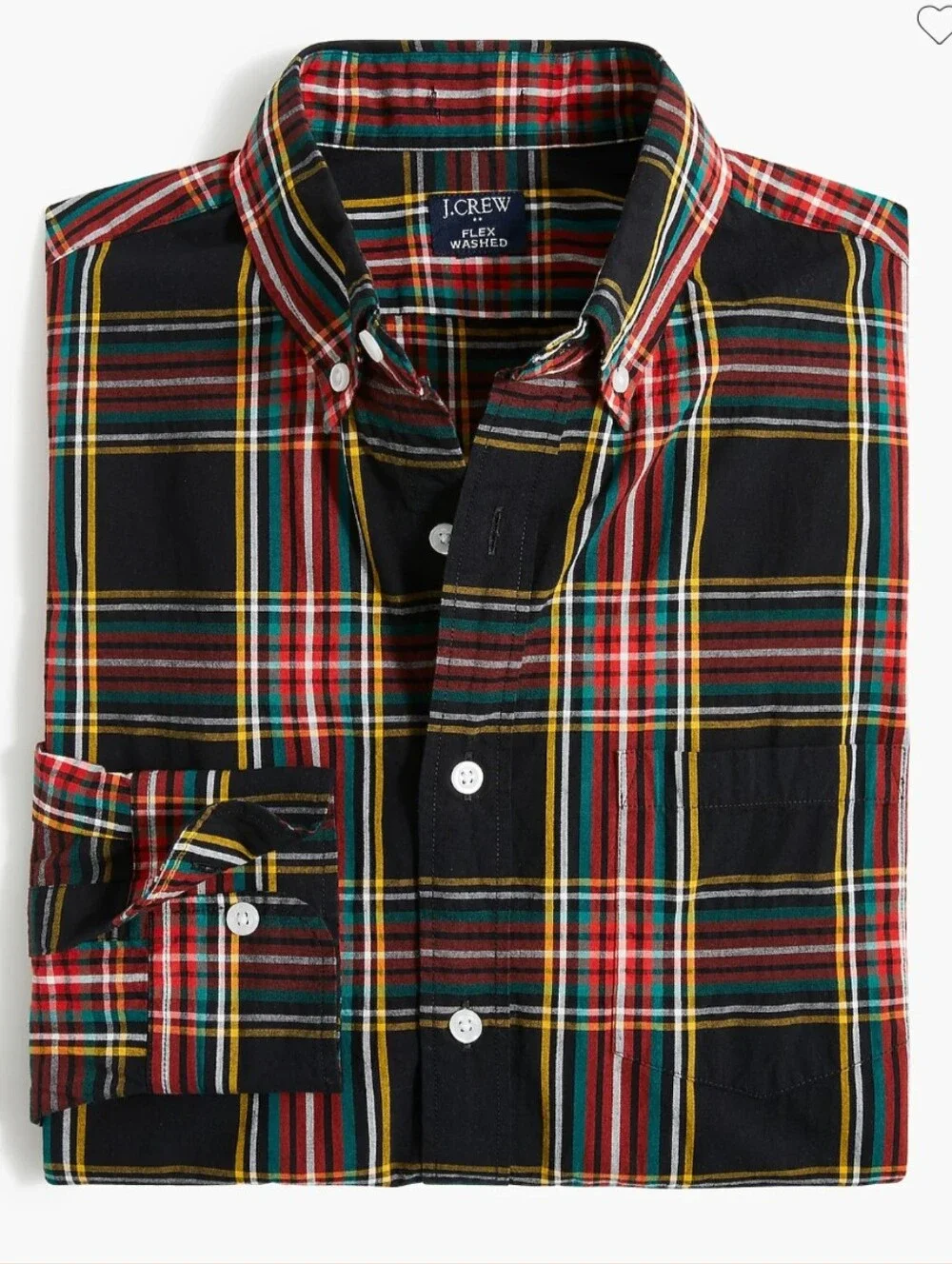 J. Crew Men's Slim Untucked Tartan Black Red Holiday Buttton-Down Shirt, size L